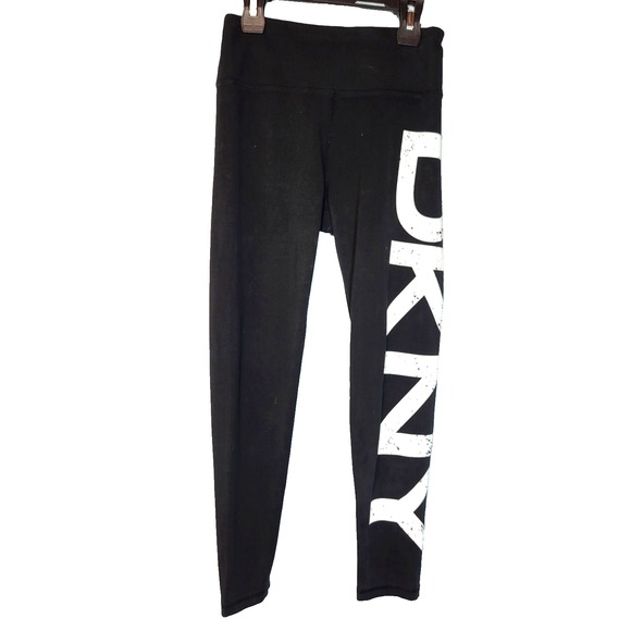 Dkny Pants - DKNY Sport Black Legging Pant Logo Leg Wide Waistband Size Small Lounge Y2K